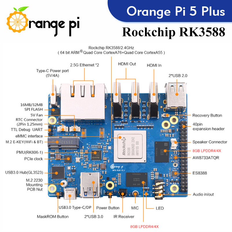 오렌지 파이 5 플러스 싱글 보드 컴퓨터, PCIE 모 - Orange Pi 5 Plus 16Gb 리뷰 및 가격